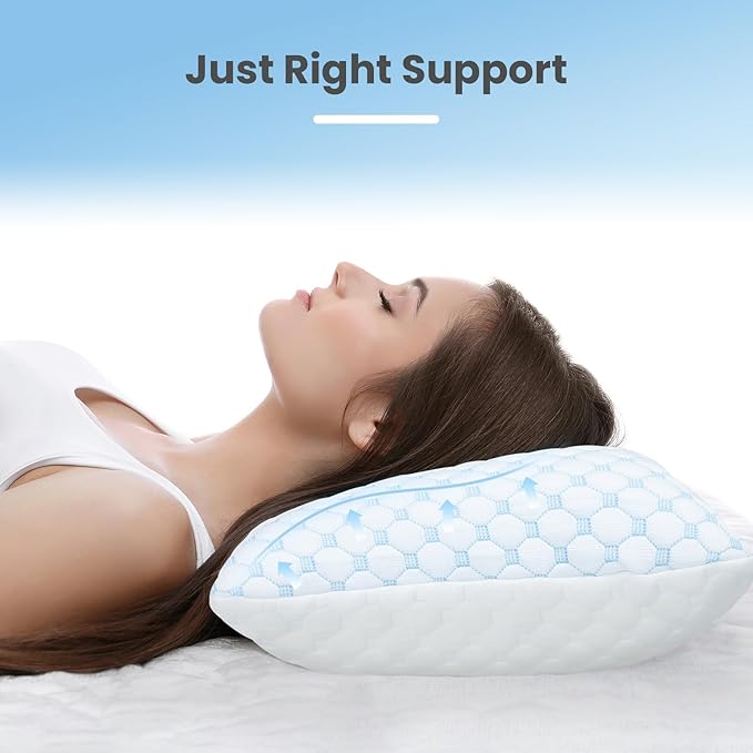 Shredded Memory Foam Pillows for Travel Cooling Pillows for Hot Sleepers Support Adjustable Travel Pillow with Extra Fill