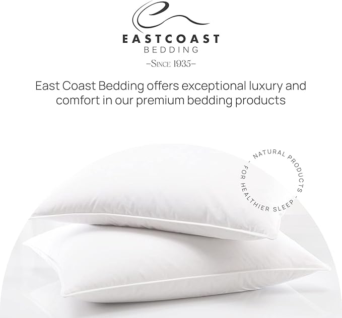 East Coast Bedding Pure Dream Firm Pillow - Queen Pillow Medium Support, Queen Size 20x30 Inch Goose Feather Down Pillows, 100% Cotton Shell, Set of 2