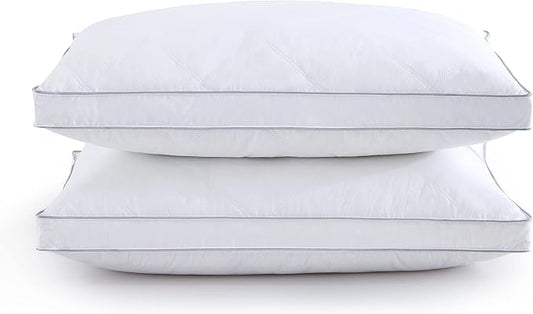 puredown®Goose Feathers Down and Fiber Pillows - Made in USA Soft Fluffy Medium Firm Hotel Pillow, 100% Cotton Cover, Luxury Bed Pillows King Size Set of 2 for Back, Stomach or Side Sleeper.