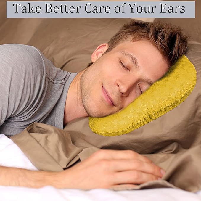 Ear Piercing Pillow for Side Sleepers, Pillow with an Ear Hole for CNH and Ear Pain Ear Inflammation Pressure Sores, O-Shaped Side Sleeping Pillow, Ear Guard Pillow(Yellow)