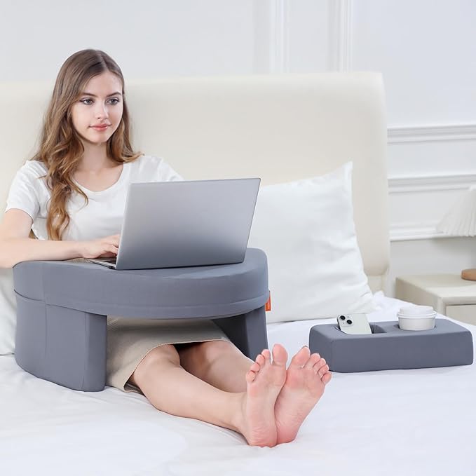 Gaming Pillow for Laptop, Reading Pillows for Sitting in Bed Adult with Cup Holder, Extra Large Memory Foam Lap Desk Pillow with Comfortable Armrests and Side Shelves