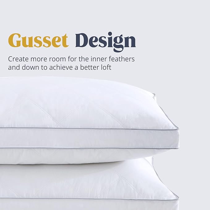 puredown®Goose Feathers Down and Fiber Pillows - Made in USA Soft Fluffy Medium Firm Hotel Pillow, 100% Cotton Cover, Luxury Bed Pillows King Size Set of 2 for Back, Stomach or Side Sleeper.