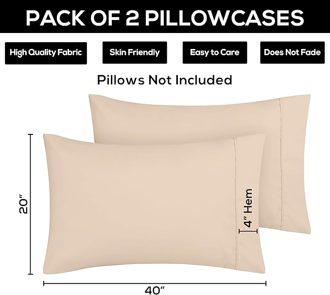 Utopia Bedding King Pillow Cases - 2 Pack - Envelope Closure - Soft Brushed Microfiber Fabric - Shrinkage and Fade Resistant Pillow Covers 20 X 40 Inches (King, Beige)