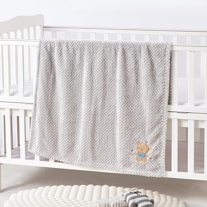 CREVENT 30''X40'' Cute Cozy Fluffy Warm Baby Blanket for Girls Boys Infants Toddlers' Bedding Crib Cot Stroller, Baby Shower Birthday Newborn's Gift Grey- Baby Bear