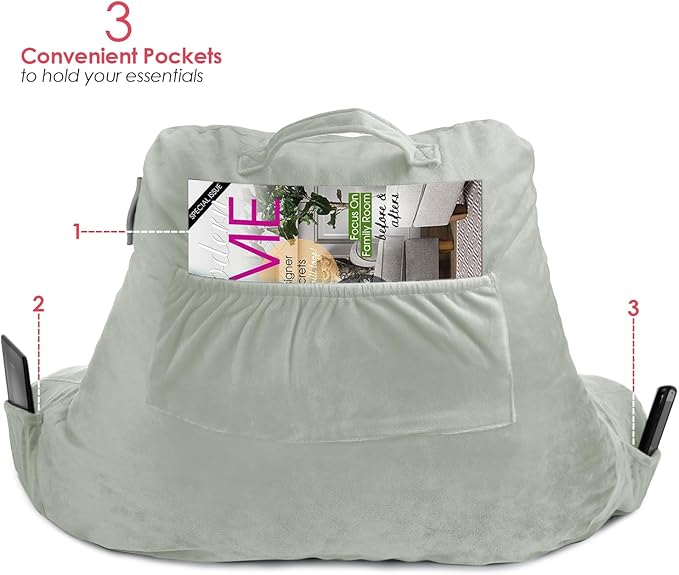 Nestl Reading Pillow for Kids, Small Bed Pillow, Back Pillow for Sitting in Bed, Memory Foam Chair Pillow, Reading & Bed Rest Pillows, Sage Green Back Pillow for Bed, Arm Pillow with Pockets
