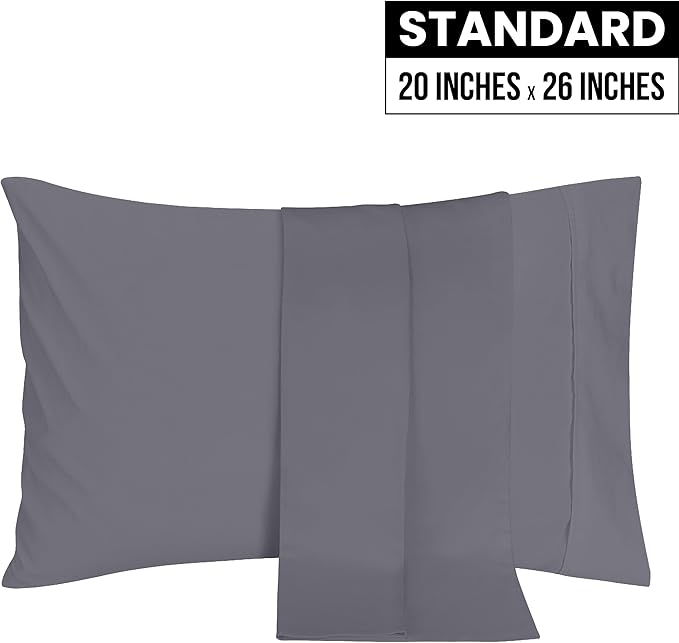 Utopia Bedding Standard Pillow Cases - 2 Pack - Envelope Closure - Soft Brushed Microfiber Fabric - Shrinkage and Fade Resistant Pillow Covers 20 X 26 Inches (Standard, Grey)