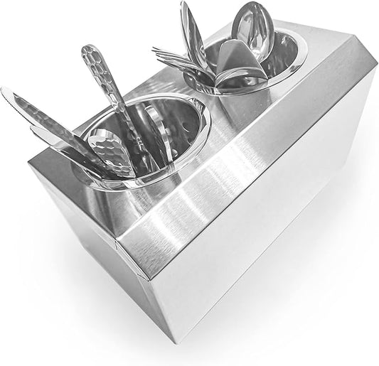 Flatware Organizers Stainless Steel Cylinder Flatware Silverware Utensil Holder Organizer Caddy (2 holes)