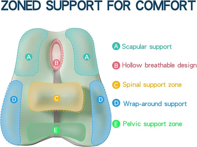 Lumbar Support Pillow for Office Chair Back Support Pillow for Car, Computer, Gaming Chair, Recliner Memory Foam Back Cushion for Improve Posture (Green)