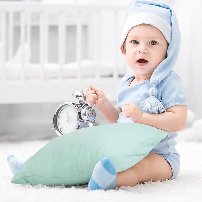 Organic Cotton Muslin Mini Pillowcases with Envelope Design,2 Pack Ultra Breathable Kids Toddler Pillowcases for Boys and Girls- 13 x 18 inches (Blue)