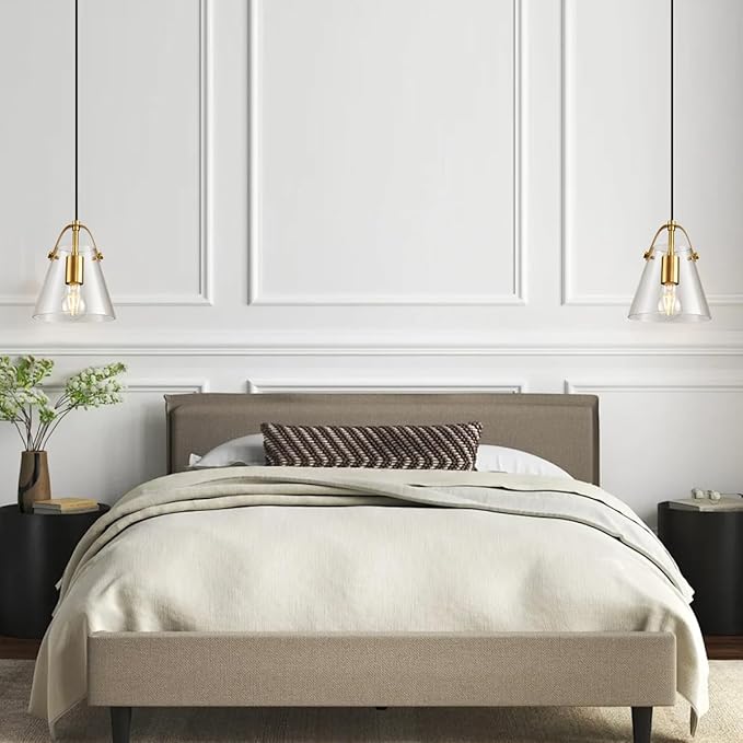 Brass Pendant Lights Kitchen Island,Modern Design Clean Clear Farmhouse Glass Pendant Light,Light Fixture Kitchen Pendant Medium Hanging Light Fixture for Sink A60 Bulb Recommened