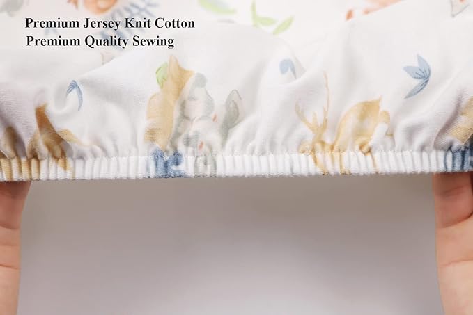 Bassinet Sheets Compatible with Baby Delight Go with Me Slumber Bassinet/Beside Me Doze Deluxe Bedside Bassinet, 2 Pack, 100% Jersey Knit Cotton 190GSM, Ultra Soft Breathable, Fox Deer and Elephant