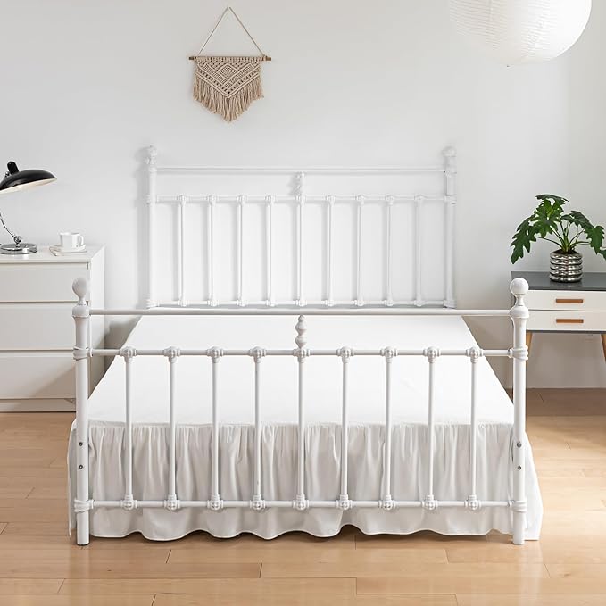 Bed Skirt Queen Size Ruffled Bed Skirt with Split Corners, 14 Inch Drop Dust Ruffle Bed Skirt with Platform, Ivory