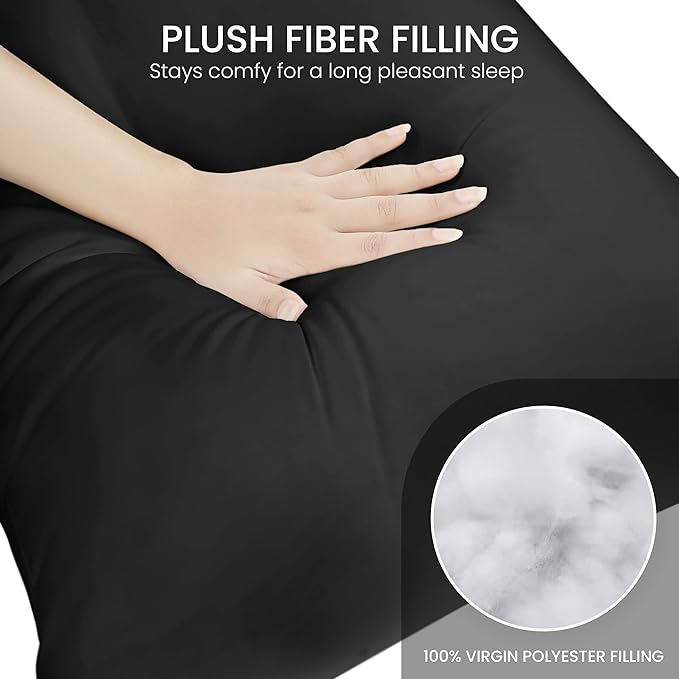 Utopia Bedding Full Body Pillow for Adults (Black, 20 x 54 Inch), Long Pillow for Sleeping, Large Pillow Insert for Side Sleepers