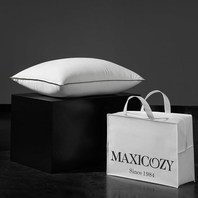MAXICOZY Hungarian Goose Down Pillows Queen Size, Fluffy 3-Chamber Bed Pillows for Sleeping, Luxurious Soft Cloud Pillow for Back, Stomach or Side Sleepers(Queen, 1 Pack)
