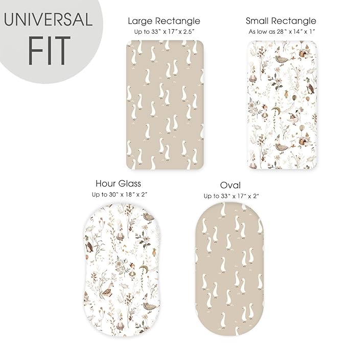 Stretchy Ultra Soft Fitted Bassinet Sheets 2 Pack, Universal Fitted for Baby Cradle Moses Basket Oval Rectangle Mattress Safe and Snug, Stylish Bassinet Sheet for Baby Boy and Girl