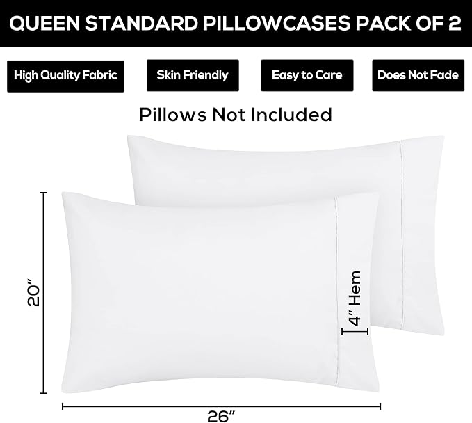 Utopia Bedding Standard Pillow Cases - 2 Pack - Envelope Closure - Soft Brushed Microfiber Fabric - Shrinkage and Fade Resistant Pillow Covers 20 X 26 Inches (Standard, White)