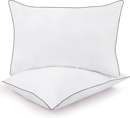 ROYALE LINENS Pillows Standard Size Set of 2 - Bed Pillows for Sleeping - Piping Pillow for Back, Stomach & Side Sleepers - Down Alternative Standard Pillow - Hotel Quality (20x26 Inches,Pack of 2)