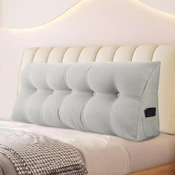 Large Triangular Headboard Pillows Long Backrest Positioning Support Bolster Cushion for Daybed Fluffy Quality Plush Body Wedge Pillow with Removable Cover(Light grey-Cal King-71x8x20 in)