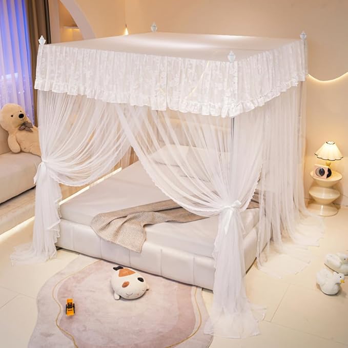 Mengersi Canopy Bed Curtains Bed Canopy,Canopy for Bed Curtains-Cozy Drape Netting,Princess Bed Drapes for Girls Adults Bedroom Decoration(Full,White)