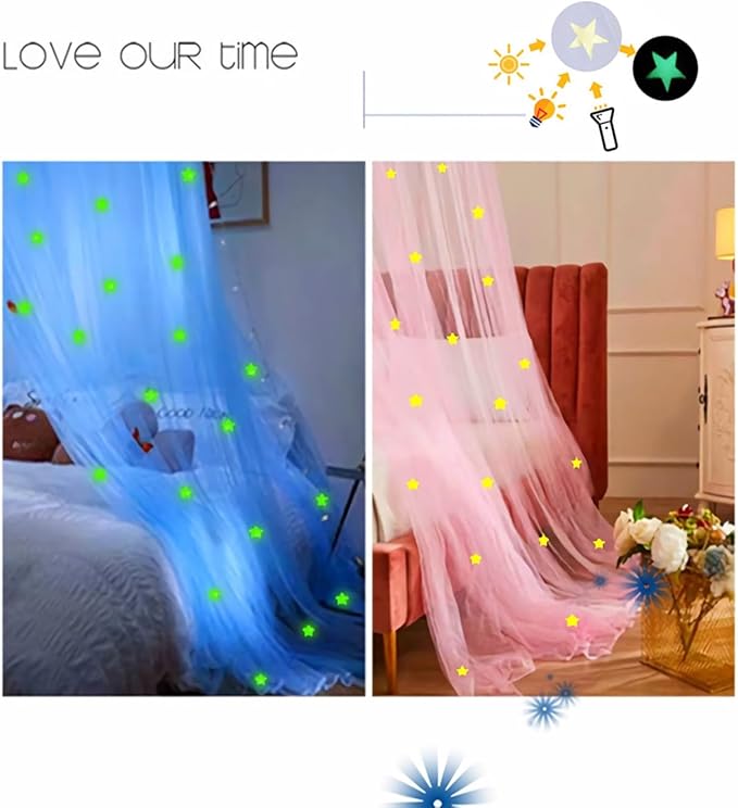Eimilaly Stars Bed Canopy Glow in The Dark, Bed Canopy for Girls Mosquito Net, Princess Canopy for Girls Bed Room Decor, White