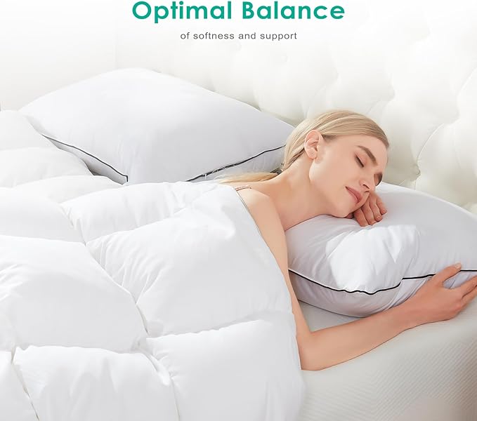 APSMILE Deep Sleep Standard Size Feather Pillows, Hotel Collection AirF™ Goose Down Pillow Inserts with Organic Cotton Cover, Soft Bed Pillows for Sleeping (White, 20"x26")