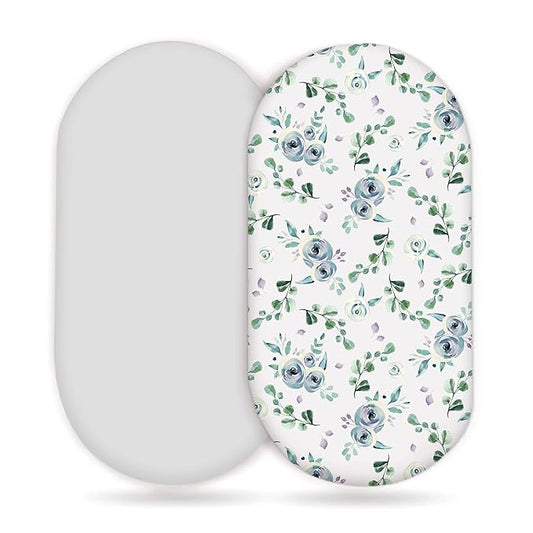 Stretchy Ultra Soft Fitted Bassinet Sheet Set 2 Pack, Universal Cradle Sheet Set for Rectangle, Oval, or Hourglass Bassinet Pad/Mattress, Blue Rose for Girls and Boys