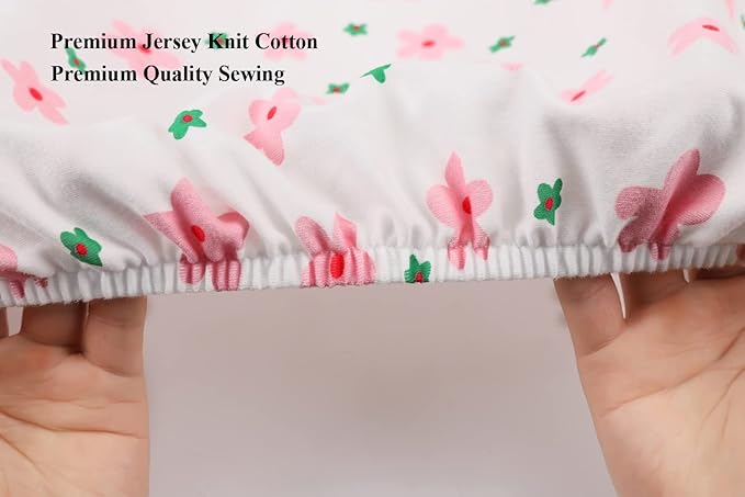 Bassinet Sheets Compatible with Halo Bassinest Swivel, Flex, Glide, Premiere & Luxe Series Sleeper Mattress, 2 Pack, 100% Jersey Knit Cotton 190GSM, Ultra Soft Breathable, Floral and Pink