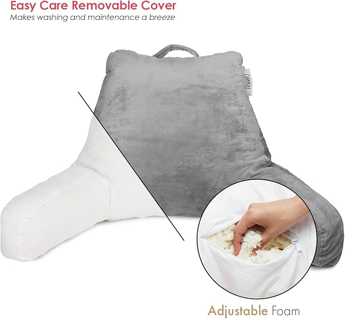 Nestl Reading Pillow for Kids, Small Bed Pillow, Back Pillow for Sitting in Bed, Memory Foam Chair Pillow, Reading & Bed Rest Pillows, Grey Back Pillow for Bed, Arm Pillow with Pockets