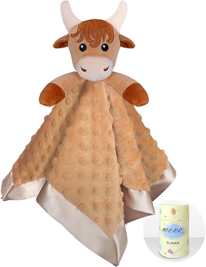 Boy Highland Cow Baby Security Blanket Loveys for Babies Girls, 16" Soft Baby Lovey Blanket, Baby Snuggle Stuffed Animals Blankie, Baby Girls Gifts for Infant and Toddler