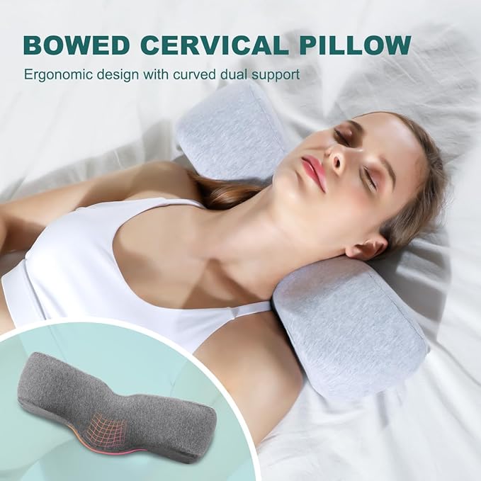 Memory Foam Neck Pillows Combo for Sleeping, Cervical Neck Pillow for Pain Relief, Neck Support Pillow Neck Roll Pillow for Bed (Deep Grey-Basic Version)