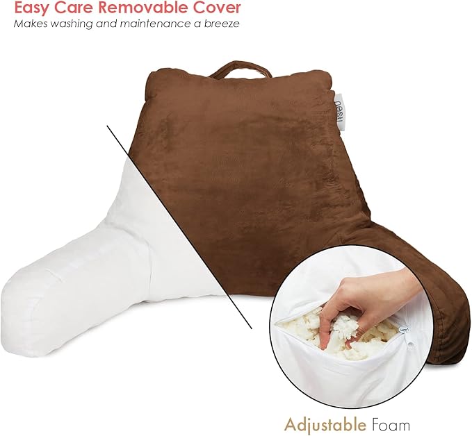 Nestl Reading Pillow for Kids, Small Bed Pillow, Back Pillow for Sitting in Bed, Memory Foam Chair Pillow, Reading & Bed Rest Pillows, Chocolate Brown Back Pillow for Bed, Arm Pillow with Pockets