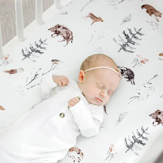 Pack n Play Sheets Fitted 2 Pack, Stretchy Ultra Soft Jersey Knit Pack and Play Sheets, Universal Fitted Portable/Mini Crib Mattresses Snug and Safe, Stylish Pattern of Jungle Animals
