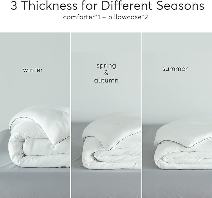 KASENTEX Super-Duper Ultra Soft Jersey Knit Twin Comforter Set - Buttery Smooth White Comforter – 2 Piece Solid Breathable Bedding - All Season Twin Comforter with 1 Pillow Case Sham, 68x88 inches