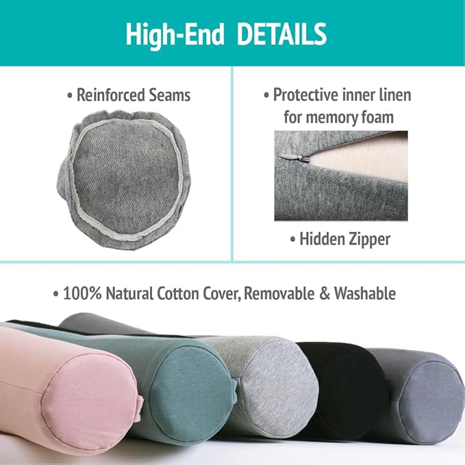 Twist Memory Foam Travel Pillow - Cotton Cover - Travel Bag Included - Adjustable, Bendable Pillow for Neck, Head, Chin, Lumbar and Leg Support (Blue)