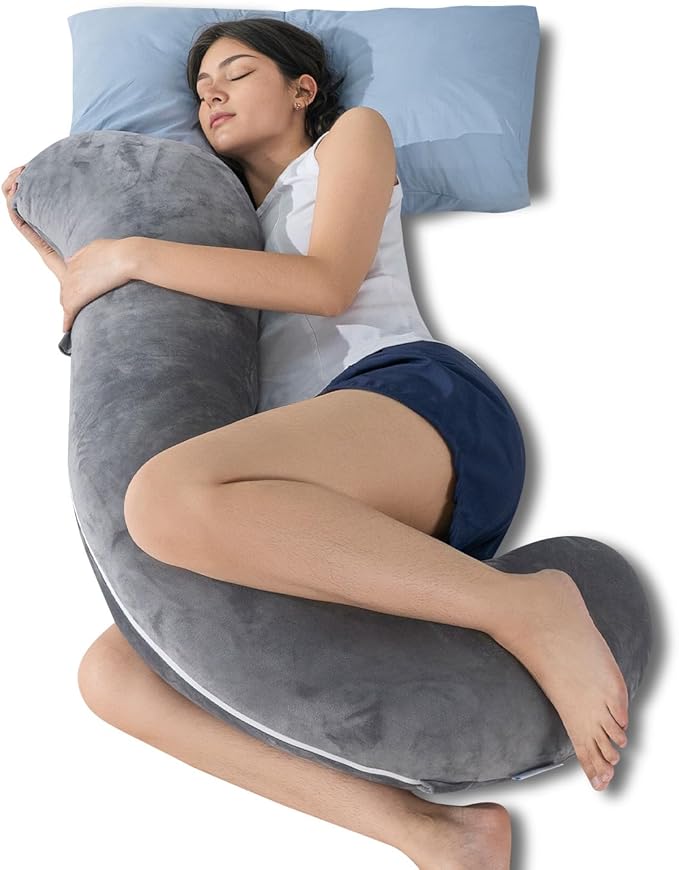 QUEEN ROSE Extra Soft Body Pillow, Full Body Support Pillow for Side Sleepers, Comfy S Shaped Hug Pillow for Adults, with Removable Pillowcase, Dark Grey
