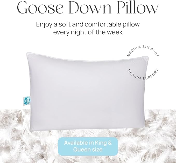East Coast Bedding Standard Pillow Cozy Dream Firm Pillow, Medium Support Hotel Pillow, Standard Size 20x26 Inch Goose Feather Down Pillows, Pack of 1