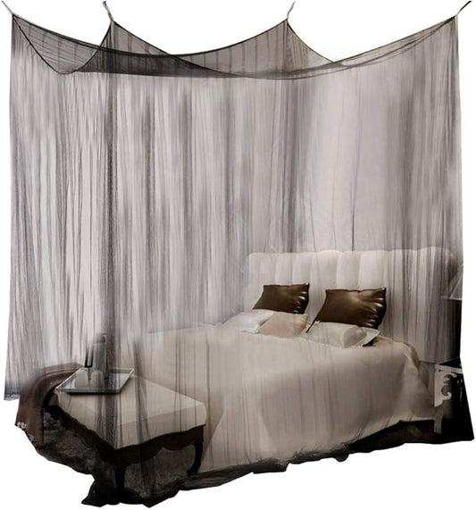 Mosquito Net Bed Canopy,4 Corner Post Curtains Bed Canopy Elegant Mosquito Net Set,Screen Netting Canopy Curtains,4 Corner Post Bed Canopy Mosquito Net Full Queen King Size Bedding(Black)