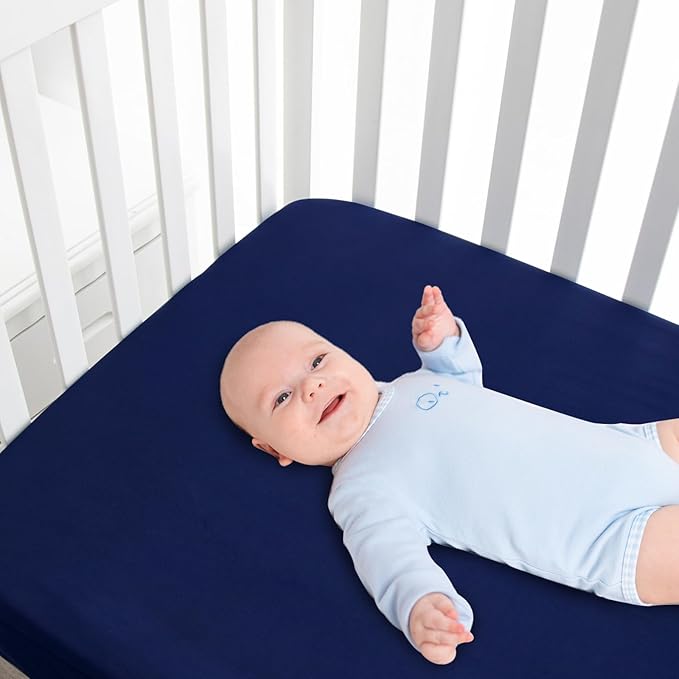 Waterproof Crib Sheets for Boys 2 Pack, Fitted Baby Crib Sheet Neutral 52" x 28" for Standard Crib and Toddler Bed Mattress, Soft and Breathable Kid Toddler Sheets for Boys or Girls, Grey & Navy