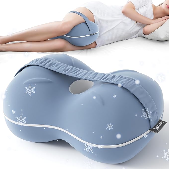 Ruiman Knee & Leg Pillow for Side Sleepers - Cooling Leg Pillow for Pregnancy Women Side Sleeping - Memory Foam Knee Pillow for Heavy People Hip Pain, Knee Pain, Spine Alignment (Steel Blue)