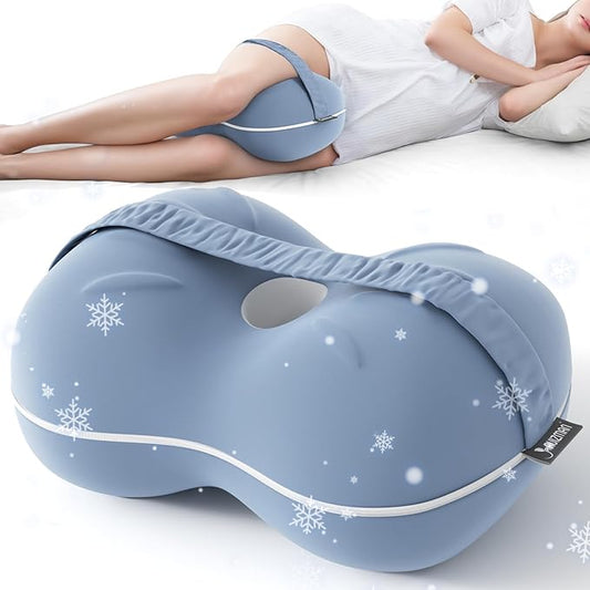 Ruiman Knee & Leg Pillow for Side Sleepers - Cooling Leg Pillow for Pregnancy Women Side Sleeping - Memory Foam Knee Pillow for Heavy People Hip Pain, Knee Pain, Spine Alignment (Steel Blue)