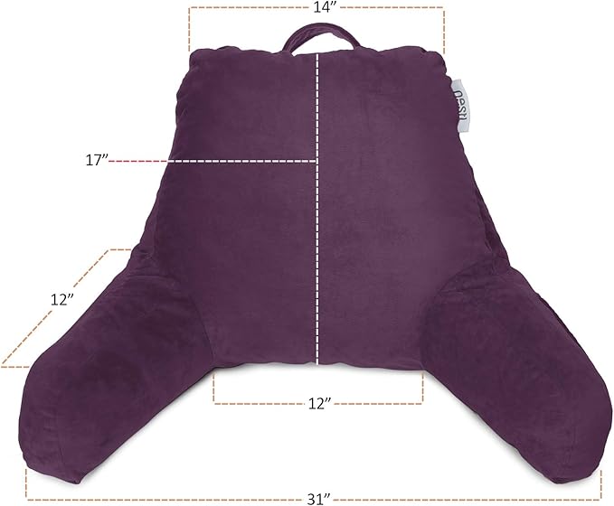 Nestl Reading Pillow Standard Bed Pillow, Back Pillow for Sitting in Bed Shredded Memory Foam Chair Pillow, Reading & Bed Rest Pillows Purple Back Pillow for Bed, Bed Chair Arm Pillow with Pockets
