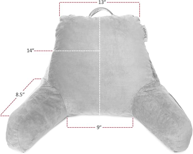 Nestl Reading Pillow for Kids, Small Bed Pillow, Back Pillow for Sitting in Bed, Memory Foam Chair Pillow, Reading & Bed Rest Pillows, Light Grey Back Pillow for Bed, Arm Pillow with Pockets