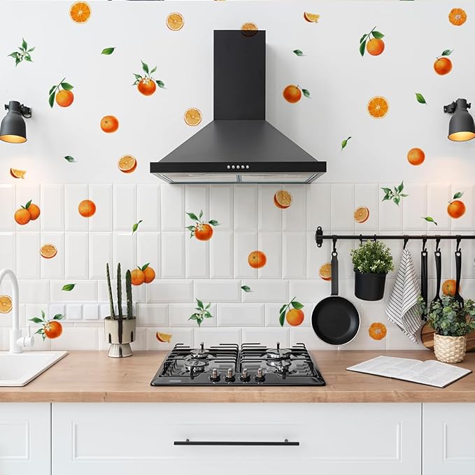 Fruit Orange Wall Decals，Orange Wall Stickers，Tangerine Fruit and Leaves Decal，Vinyl Wall Decals for Bedroom Living Room Nursery Wall Decor Wall Art(Orange)