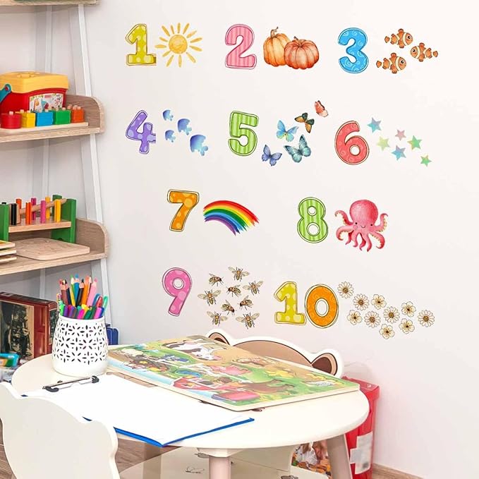 Colorful Numbers and Animals Wall Decal - 94x37cm Decorative Sticker for Kids' Rooms
