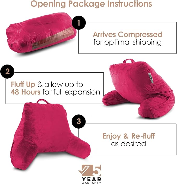 Nestl Reading Pillow for Kids, Small Bed Pillow, Back Pillow for Sitting in Bed, Memory Foam Chair Pillow, Reading & Bed Rest Pillows, Hot Pink Back Pillow for Bed, Arm Pillow with Pockets
