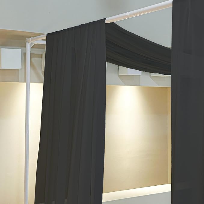 AIKASY Black Bed Canopy Scarf for Twin - Luxury Sheer Canopy Bed Curtains with Light - Suitable for Four-Poster Bed, Metal Bed Frame, Wood Bed Frame -1pic