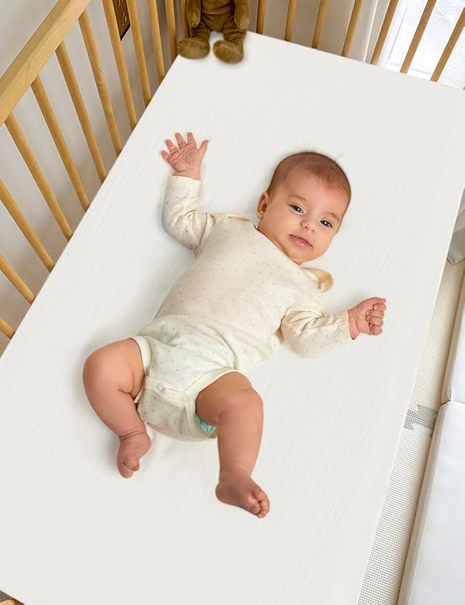 White Bassinet Mattress Cover, Muslin Bassinet Sheets 32"x16" for Rectangle, Oval, Hourglass Bassinet Mattress, Moses Basket Sheets (46B-12)