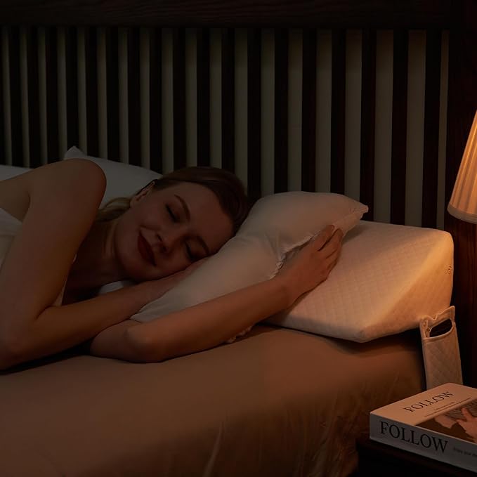 Full (54"x10"x6") Bed Wedge Pillow for Headboard - Bed Gap Filler - Mattress Wedge - Bloster Triangle Pillow for Sleeping to Fill Gap (0-8") Between Headboard and Mattress - Ivory