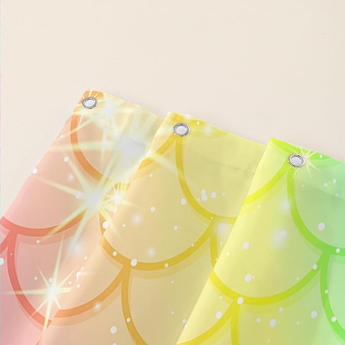 AILONEN Mermaid Scale Shower Curtain,Rainbow Mermaid Scale Bath Curtain Gifts for Girls,Polyester Waterproof for Bathroom with 12 Plastic Hooks 36" W*72" H