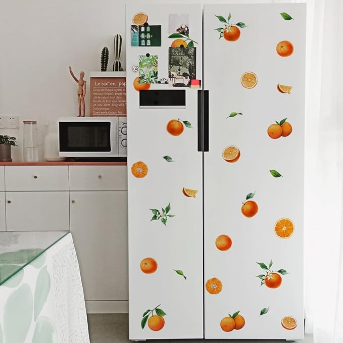 Fruit Orange Wall Decals，Orange Wall Stickers，Tangerine Fruit and Leaves Decal，Vinyl Wall Decals for Bedroom Living Room Nursery Wall Decor Wall Art(Orange)